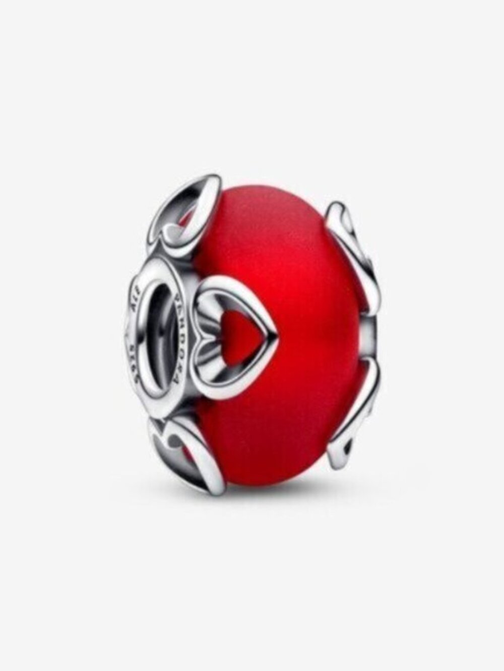 Pandora Frosted Red Murano Glass & Hearts Charm